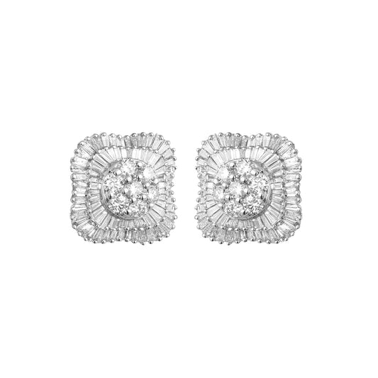 14KW 2.15CTW DIAMOND ROUND CLUSTER EARRINGS WITH