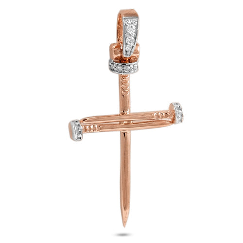 14KR 0.05CTW DIAMOND NAILS CROSS PENDANT