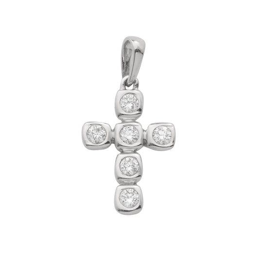 14KW 0.15CTW DIAMOND 6-STONE BEZEL SET CROSS