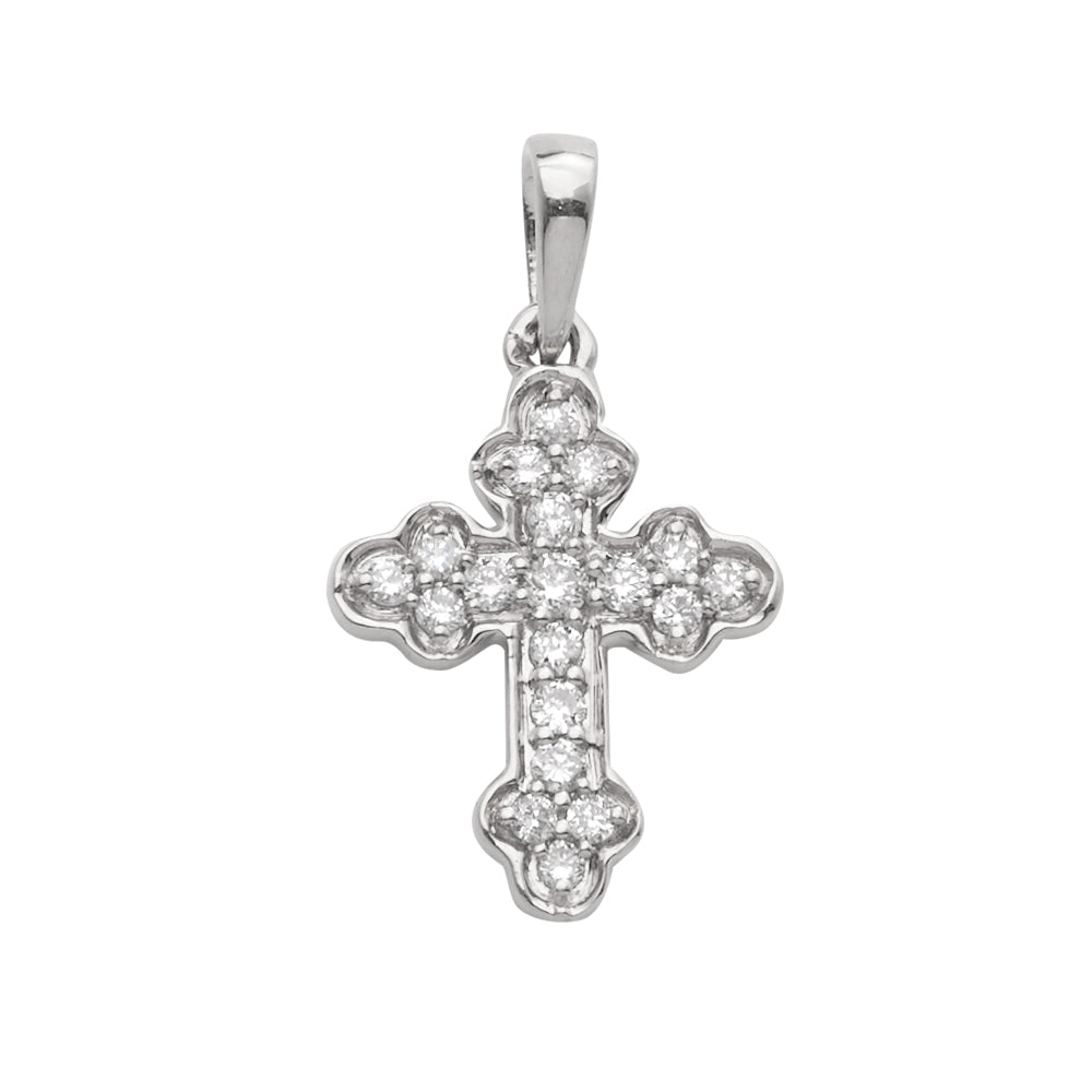 14KW 0.15CTW DIAMOND FLEUR DE LIS CROSS PENDANT