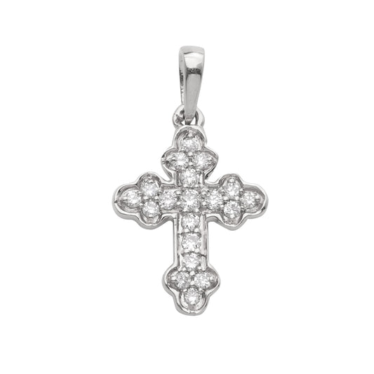 14KW 0.15CTW DIAMOND FLEUR DE LIS CROSS PENDANT