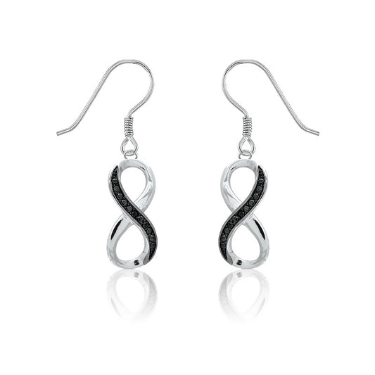 Sterling Silver Pave w/Black Diamond Infinity Earrings