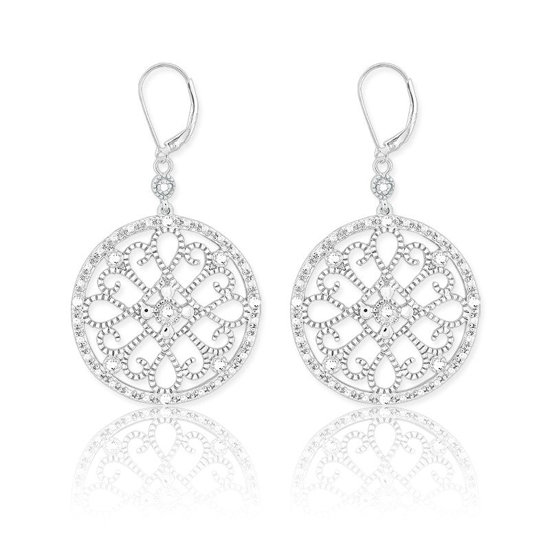 Sterling Silver Round Design Diamond Earrings