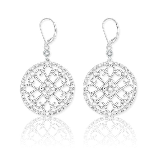 Sterling Silver Round Design Diamond Earrings