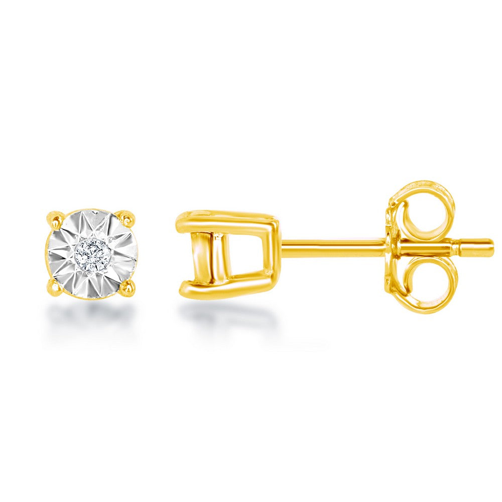 Sterling Silver, 3MM Diamond Studs (0.02tcw) - Gold Plated