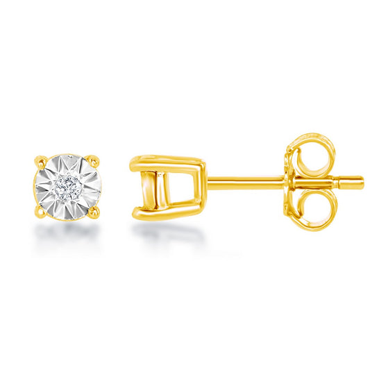 Sterling Silver, 3MM Diamond Studs (0.02tcw) - Gold Plated