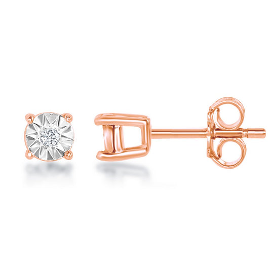 Sterling Silver, 3MM Diamond Studs (0.02tcw) - Rose Gold Plated