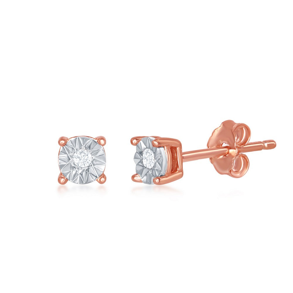 Sterling Silver, 4MM Diamond Studs (0.5tcw) - Rose Gold Plated
