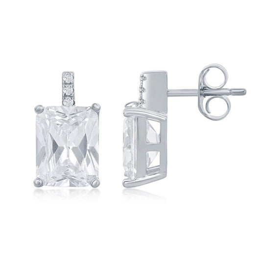 Sterling Silver, Rectangle Cushion-Cut CZ Stud Earrings