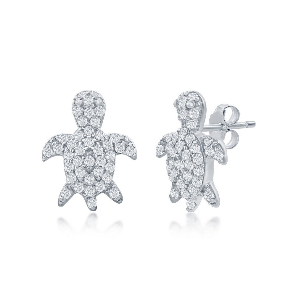 Sterling Silver, CZ Turtle Stud Earrings