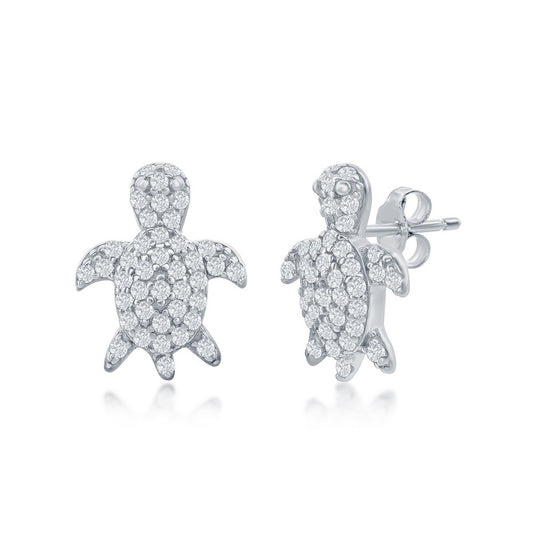 Sterling Silver, CZ Turtle Stud Earrings