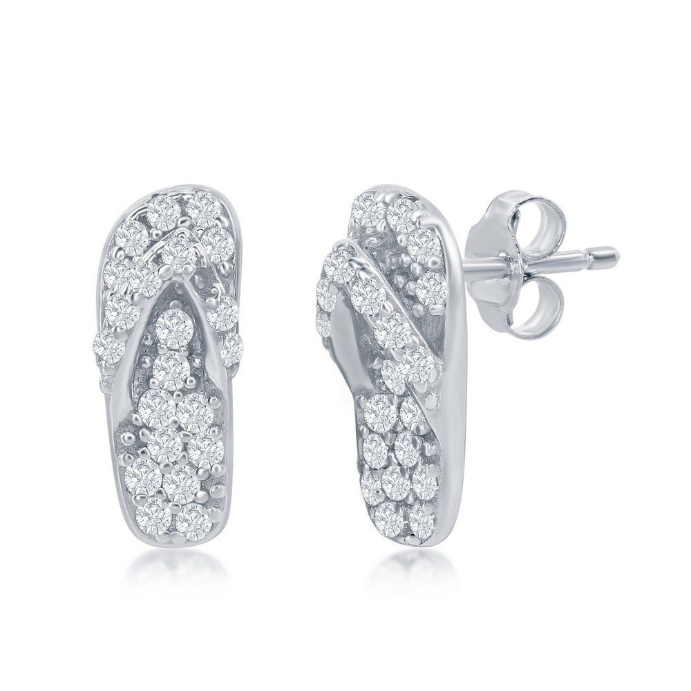 Sterling Silver, CZ Flip Flop Stud Earrings