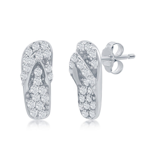 Sterling Silver, CZ Flip Flop Stud Earrings