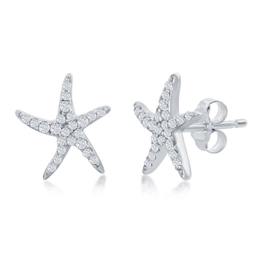 Sterling Silver, CZ Starfish Stud Earrings