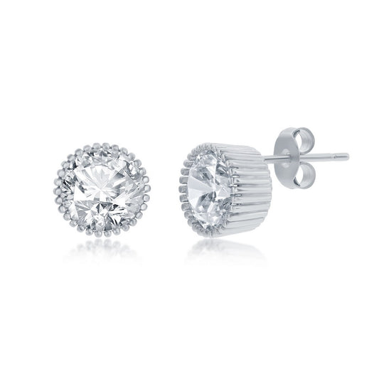 Sterling Silver, 9mm Round Cupcake-Set Stud Earrings