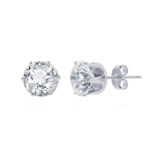 Sterling Silver, 8mm Round CZ Stud Earring