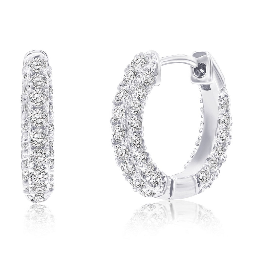 Sterling Silver, 16mm CZ Huggie Hoop Earrings