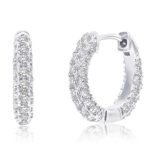 Sterling Silver, 16mm CZ Huggie Hoop Earrings