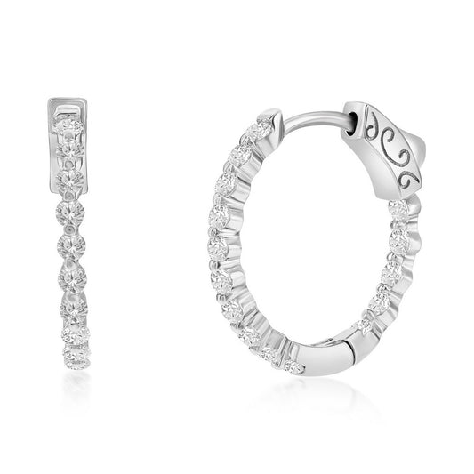 Sterling Silver, 20mm Inside-Outside Round CZ Hoop Earrings
