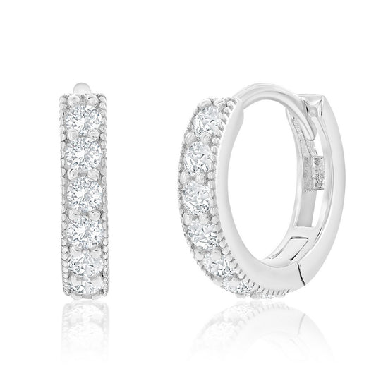 Sterling Silver, 13mm CZ Hoop Earrings