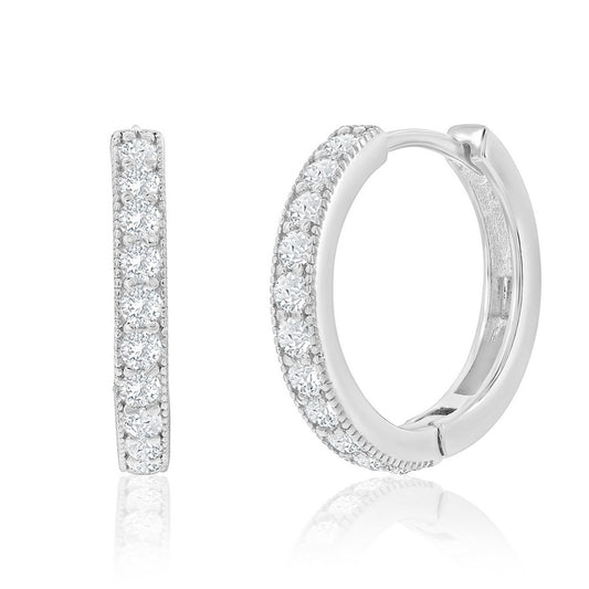 Sterling Silver, 19mm CZ Hoop Earrings