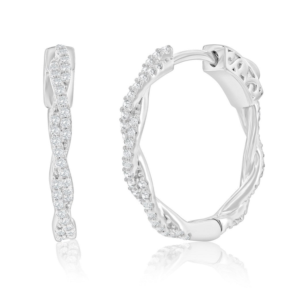 Sterling Silver, 21mm Twisted CZ Hoop Earrings
