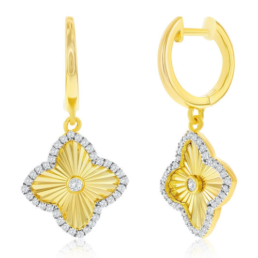 Sterling Silver, D-C Flower CZ Earrings - Gold Plated