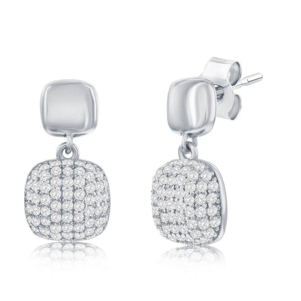 Sterling Silver, Polished & CZ, Double Square Earrings