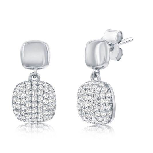 Sterling Silver, Polished & CZ, Double Square Earrings