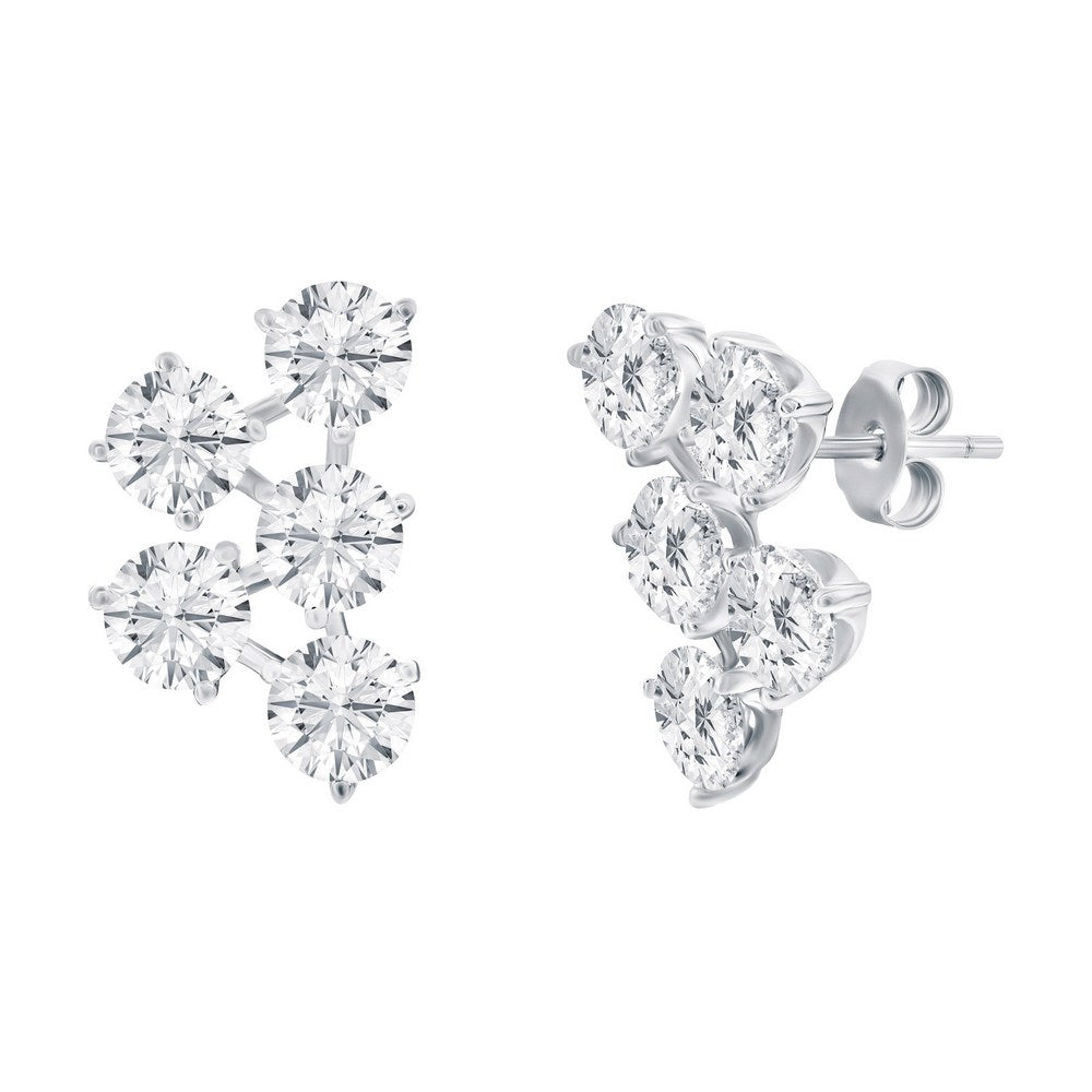 Sterling Silver, Round Cluster CZ Studs