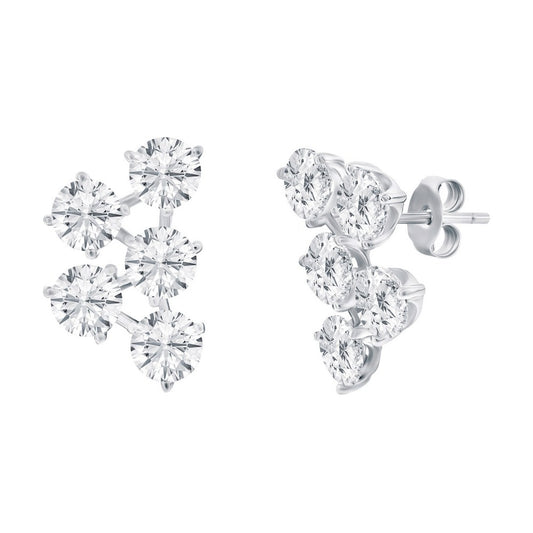 Sterling Silver, Round Cluster CZ Studs