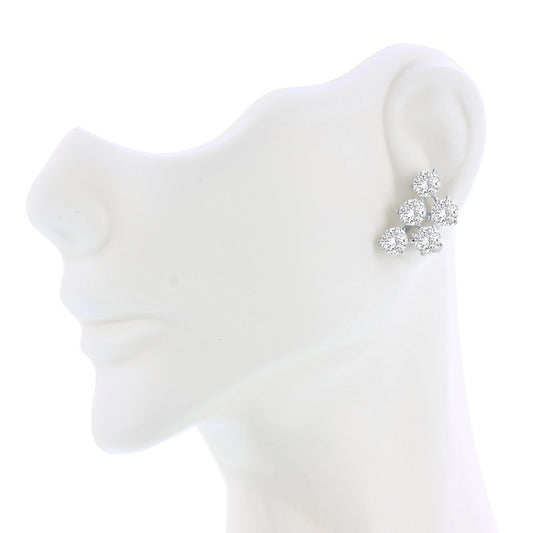 Sterling Silver, Round Cluster CZ Studs
