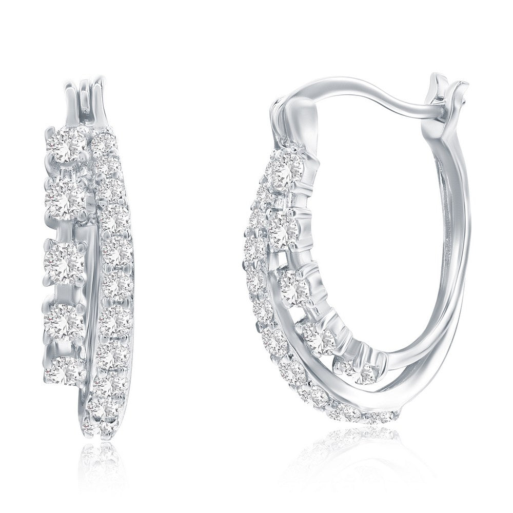 Sterling Silver, Round CZ Overlapping Hoop Earrings
