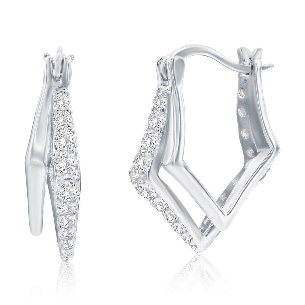 Sterling Silver, Diamond-Shaped CZ Overlapping Hoop Earrings