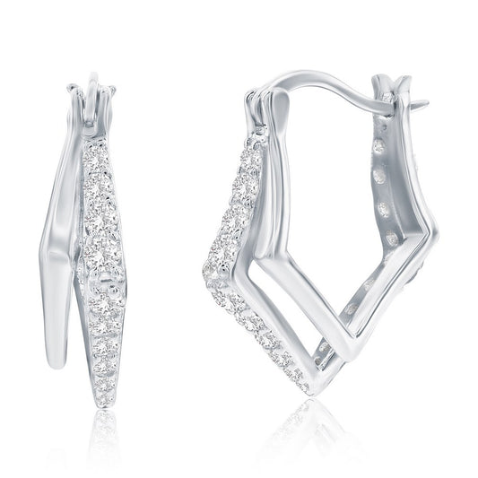 Sterling Silver, Diamond-Shaped CZ Overlapping Hoop Earrings