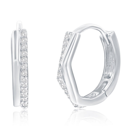 Sterling Silver, Irregular-Shaped Overlapping CZ Hoop Earrings