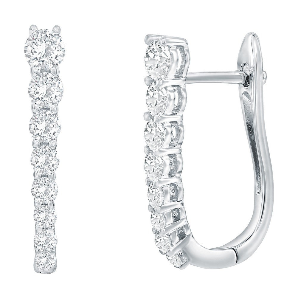 Sterling Silver, Graduating Round CZ U-Shaped Hoop Earrings