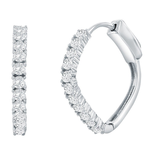 Sterling Silver, 18.5mm Diamond-Shaped CZ Hoop Earrings