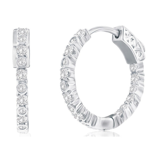Sterling Silver, 20mm Bezel-Set & Prong Inside-Outside CZ Hoop Earrings