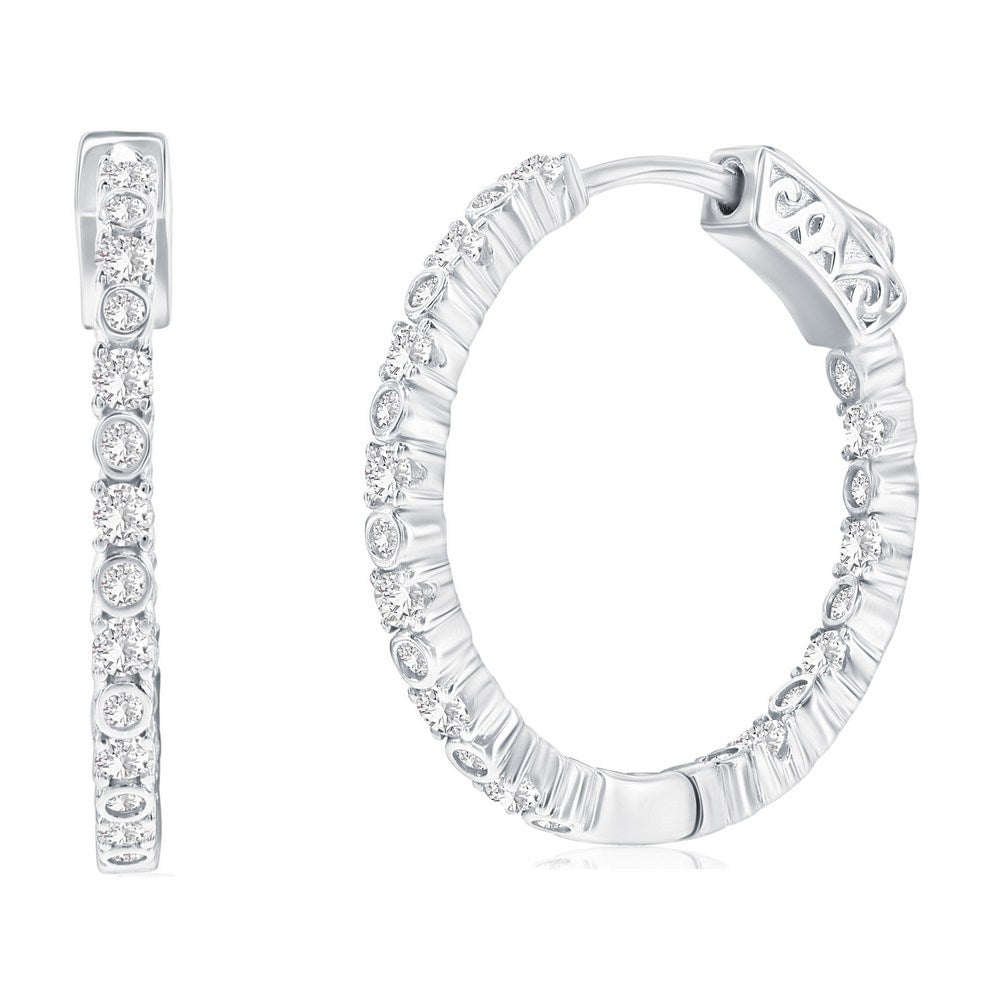 Sterling Silver, 25mm Bezel-Set & Prong Inside-Outside CZ Hoop Earrings