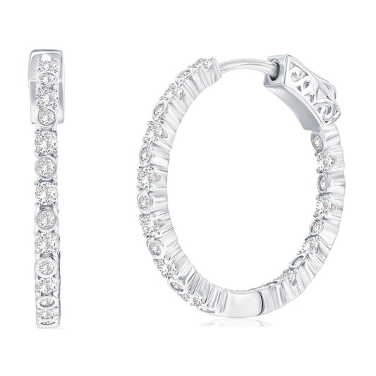 Sterling Silver, 25mm Bezel-Set & Prong Inside-Outside CZ Hoop Earrings