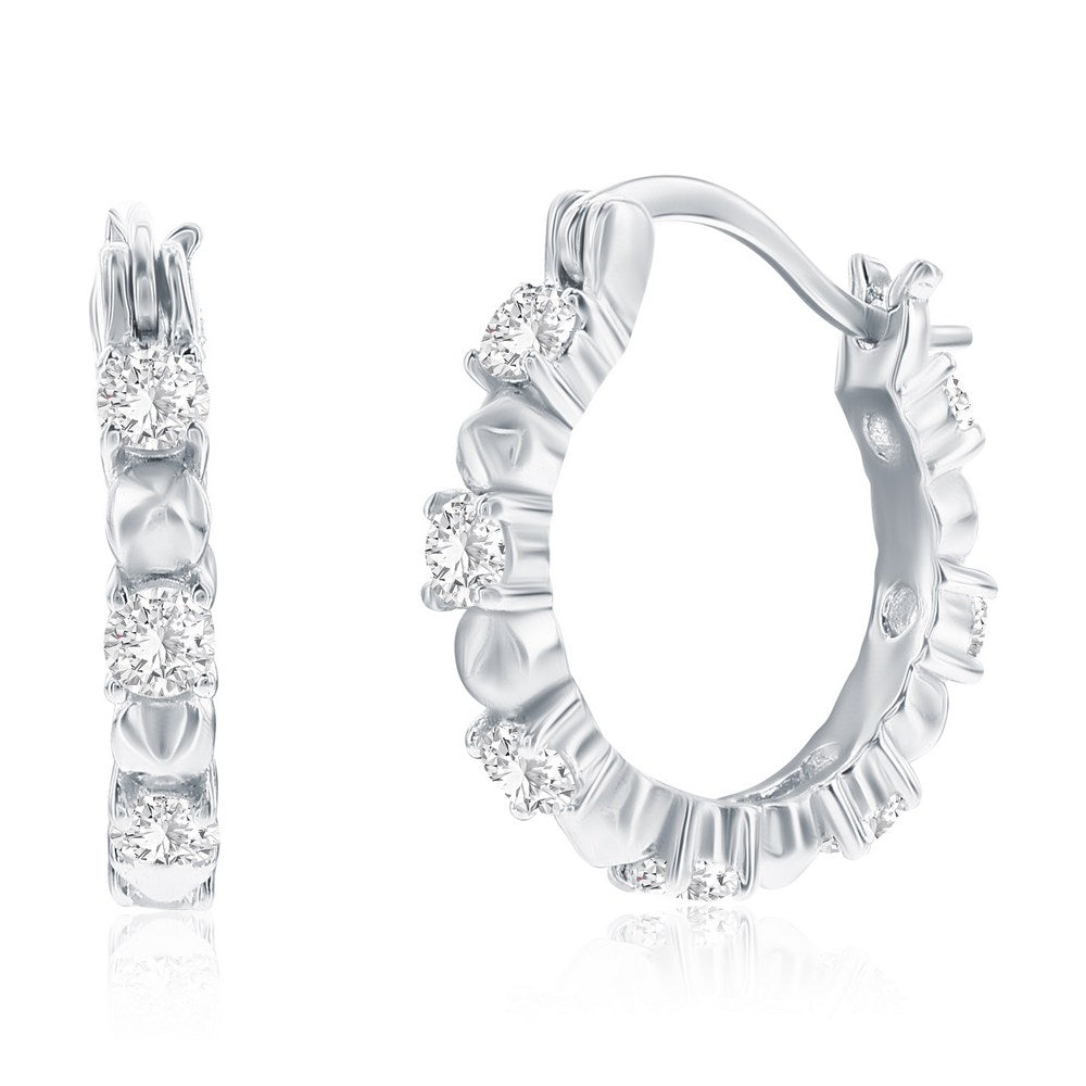 Sterling Silver, 16mm Alternating Spike & CZ Hoop Earrings