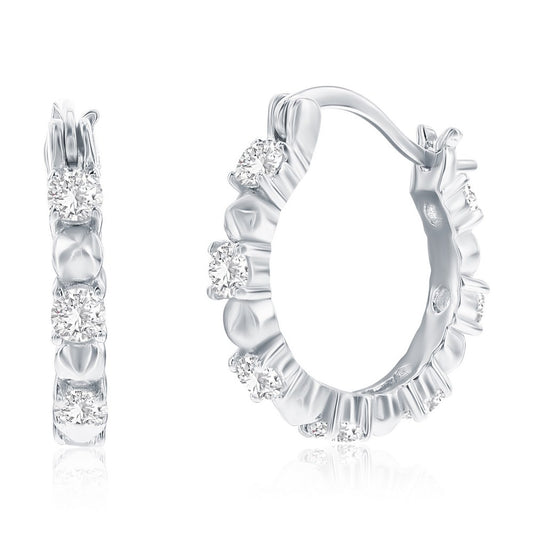 Sterling Silver, 16mm Alternating Spike & CZ Hoop Earrings