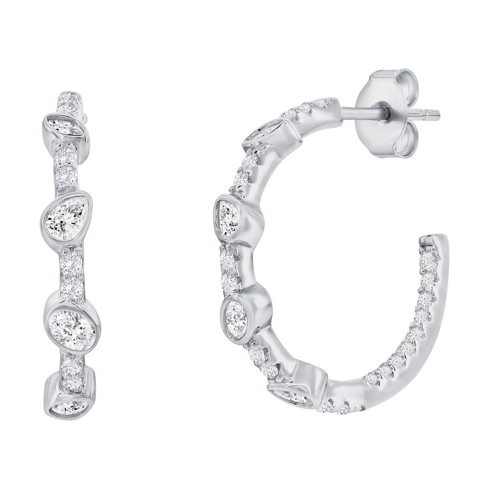 Sterling Silver, Oval & Pearshaped CZ Half Hoop Earrings