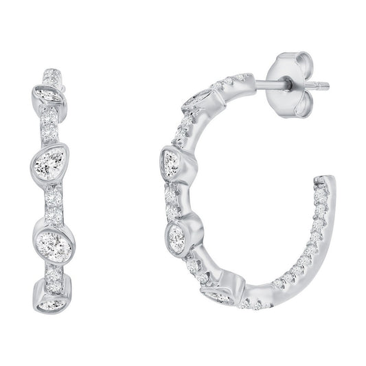 Sterling Silver, Oval & Pearshaped CZ Half Hoop Earrings