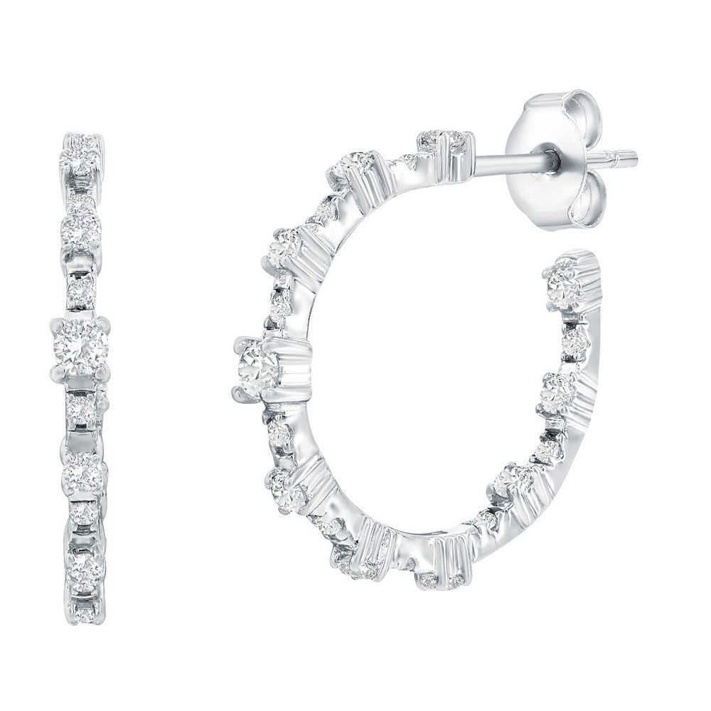 Sterling Silver, Alternating 4-Prong CZ Half Hoop Earrings