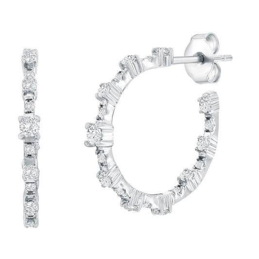 Sterling Silver, Alternating 4-Prong CZ Half Hoop Earrings