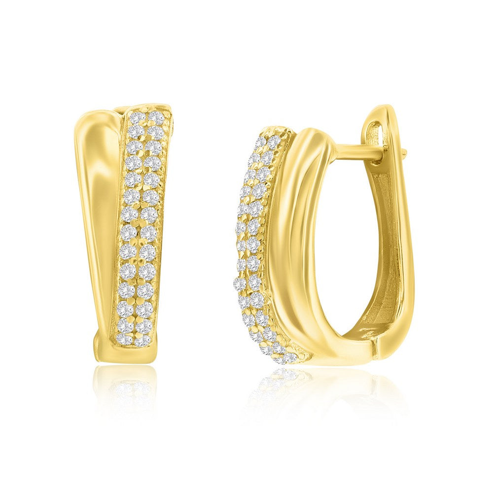 Sterling Silver, Overlapping CZ Hoop Earrings - Gold Plated
