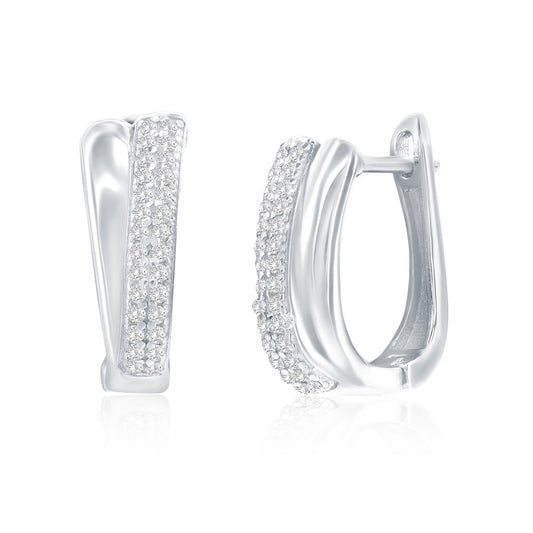 Sterling Silver, Overlapping CZ Hoop Earrings