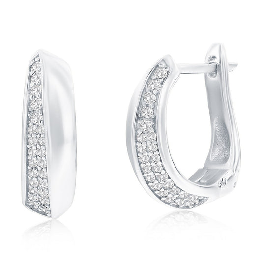 Sterling Silver, Half CZ & Polished Hoop Earrings